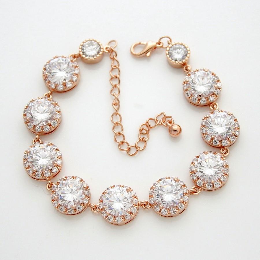 زفاف - Rose Gold Wedding Bracelet Crystal Bridal Bracelet Wedding Jewelry Rose Gold Cubic Zirconia Bracelet, Ena