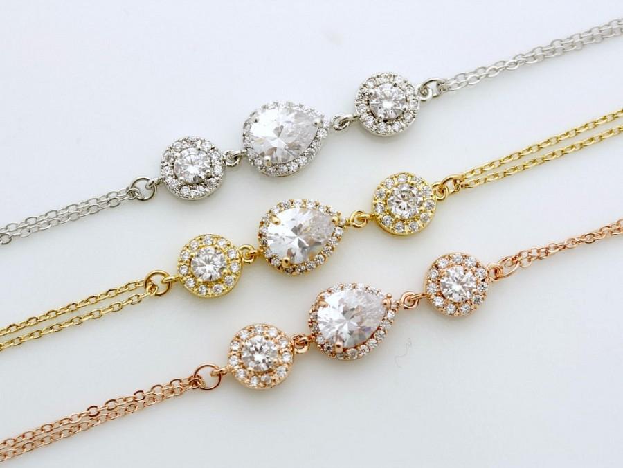 زفاف - Crystal Bridal Bracelet Wedding Jewelry Clear Cubic Zirconia Teardrop Bracelet Rose Gold Wedding Bracelet Gold, Alia 