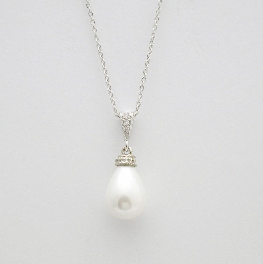زفاف - Pearl Pendant Bridal Necklace Bridesmaid Pearl Wedding Necklace Ivory Pearl or Cream Pearl Necklace Wedding jewelry, Skylar