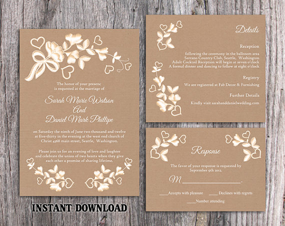 Hochzeit - DIY Lace Wedding Invitation Template Set Editable Word File Download Printable Rustic Wedding Invitation Burlap Vintage Floral Invitation