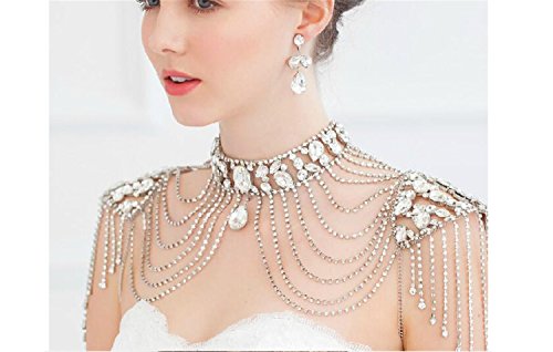 Свадьба - Bridal Crystal Silver Shoulder Body Chain Necklace
