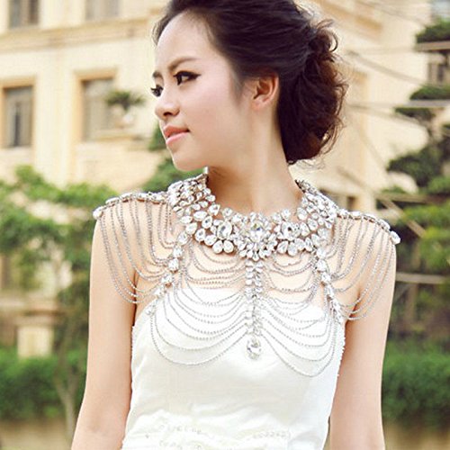 زفاف - Bridal Silver Crystal Long Full Body Shoulder Chain Necklace