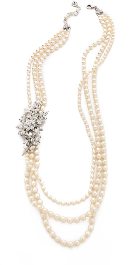 Wedding - Ben-Amun Crystal Flower Imitation Pearl Necklace