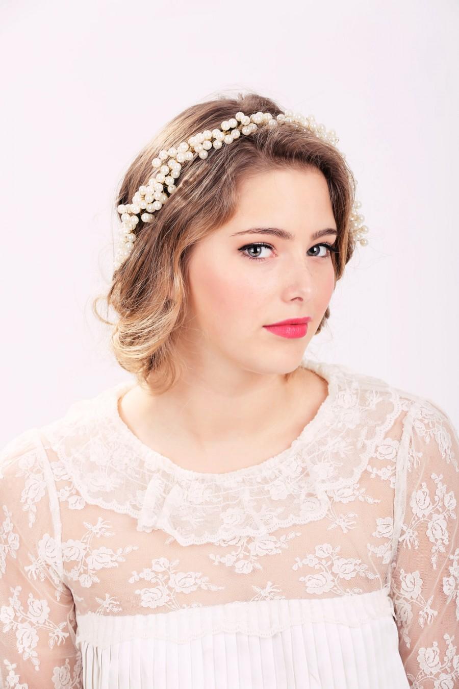 Hochzeit - ivory pearl crown, pearl headpiece, wedding headband, bridal headband, bridal headpiece, wedding headpiece, wedding hair accessories