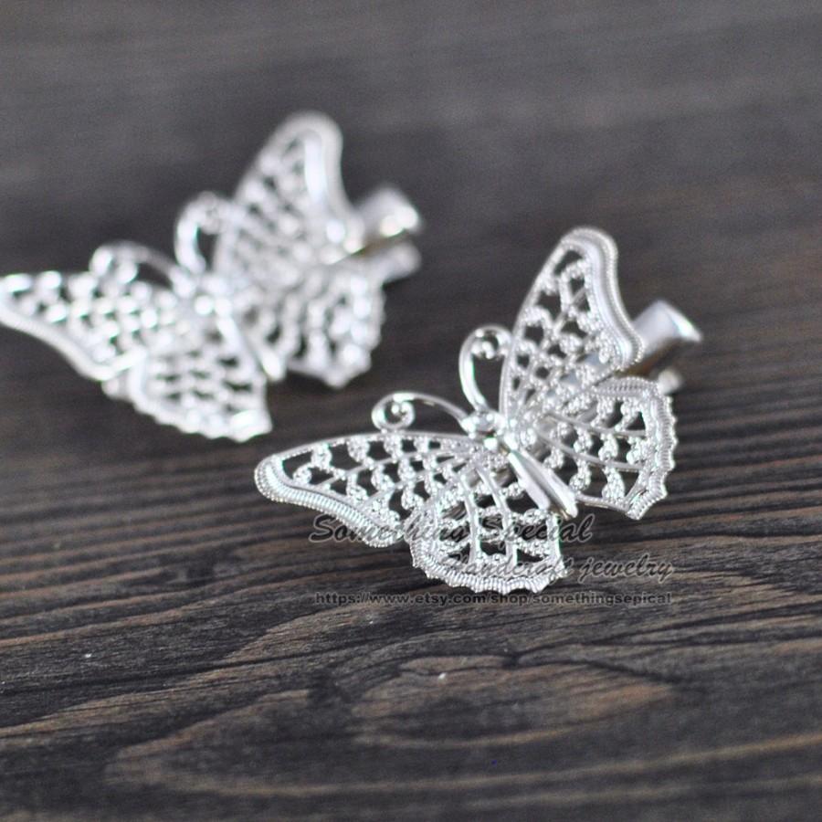 Wedding - Butterfly hair clip Butterfly hair pin Silver Butterfly Hair clip Natural Woodland wedding Bridal Hair Accssories Bridesmaid Gift for her