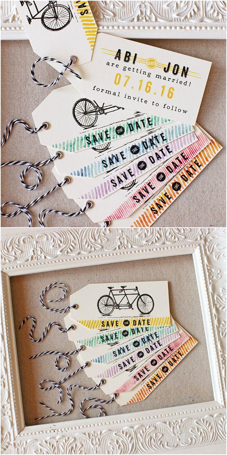 Hochzeit - Vintage Tandem Bicycle Hinged Tag Save The Date