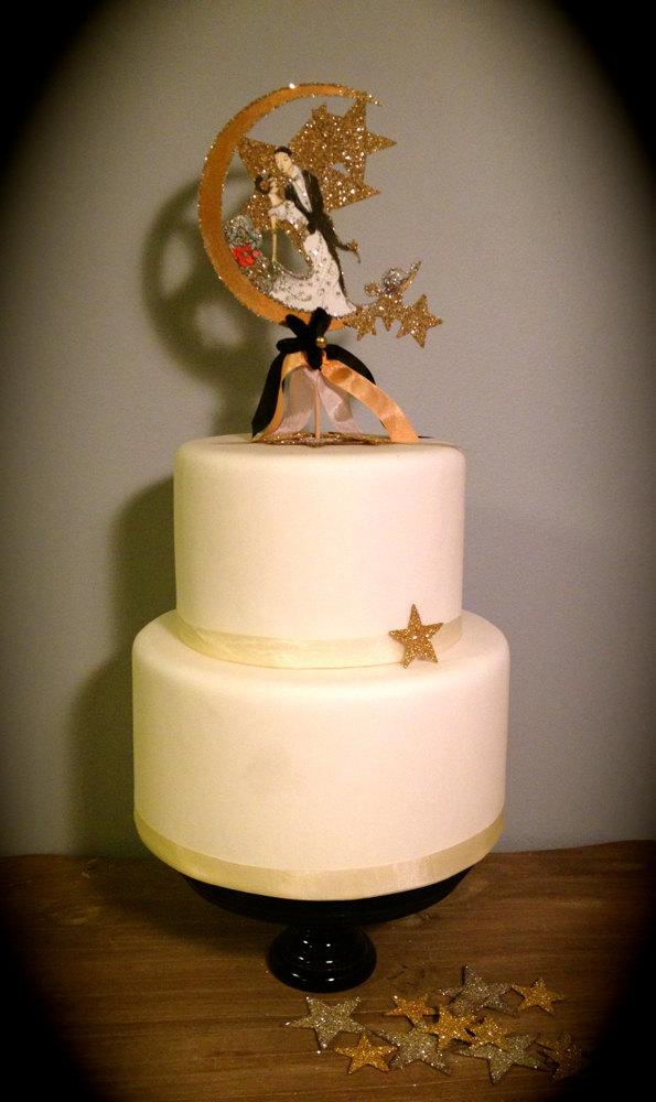 زفاف - Custom Wedding Cake Topper - Custom Illustrated - Hand Painted  - Art Deco
