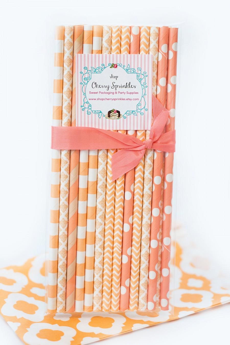 Свадьба - Coral Straws *Kraft *Chevron *Polkadot *Multipack *IVORY and PEACH Straws -Vintage inspired straws for Birthday, Wedding, or Baby Shower