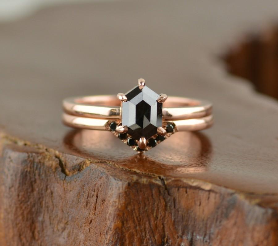 زفاف - Hexagon Black Diamond Engagement Ring