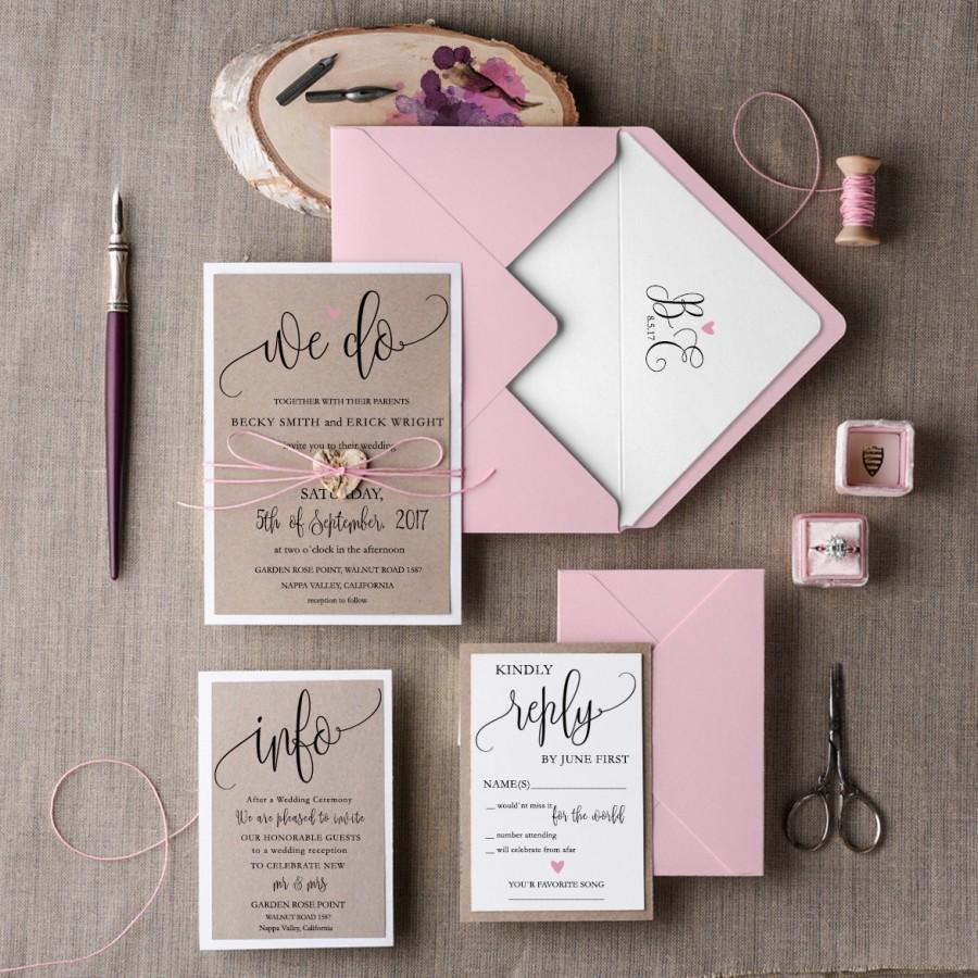 Свадьба - Rustic Wedding Invitation Set (20), Wedding Invitation Suite, Pink Invitation, Elegant Wedding Invitation, Blush Rustic Invitations