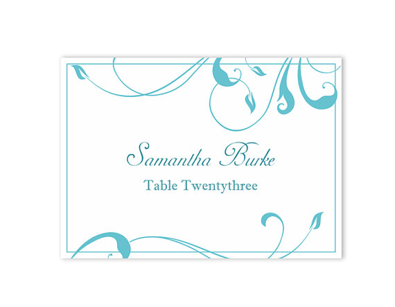 Mariage - Place Cards Wedding Place Card Template DIY Editable Printable Place Cards Elegant Place Cards Aqua Blue Place Card Tented Place Card