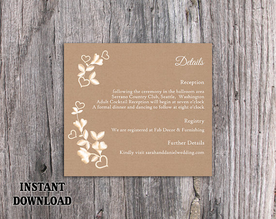 Hochzeit - DIY Lace Wedding Details Card Template Editable Word File Download Printable Burlap Vintage Details Card Floral Rustic Enclosure Card