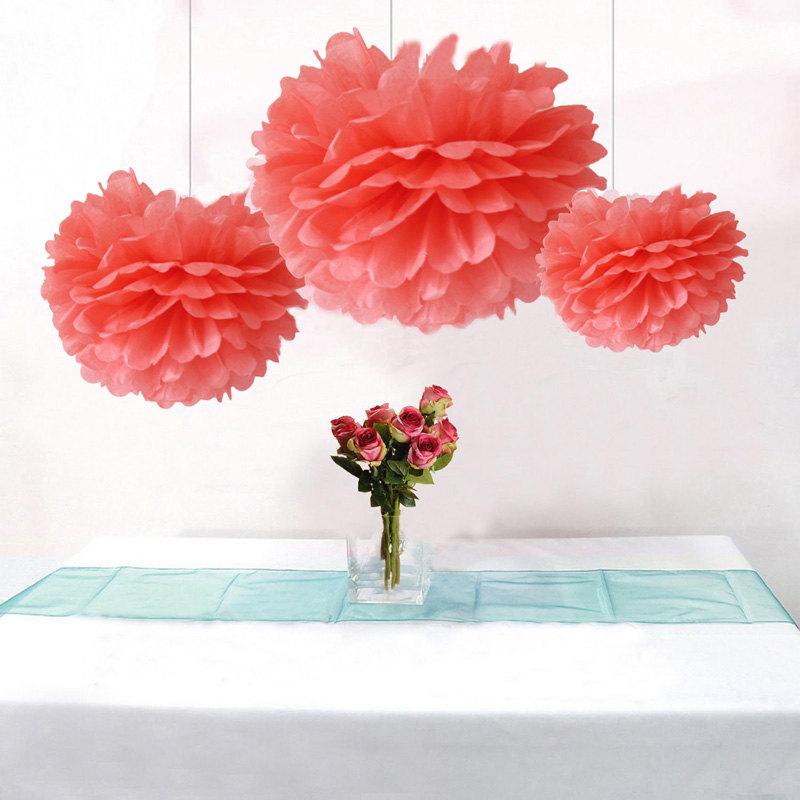 Hochzeit - Bulk 12pcs Coral Party Wedding Decoration DIY Tissue Paper Flower Pom Poms Wedding Birtday Bridal Shower Hanging  Party Decoration