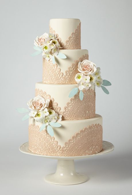 زفاف - Wedding Cake With Lace Doily Accents - A Tiered Cake With Lace And Floral Accents
