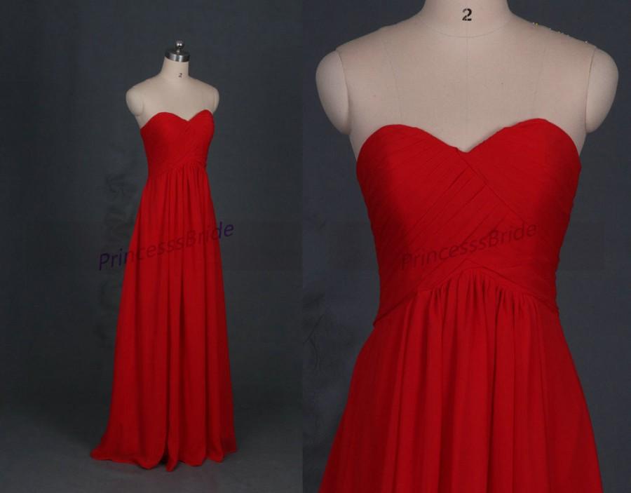 Mariage - Floor length chiffon bridesmaid gowns in red,simple women dress for wedding party,affordable bridesmaid dresses long hot.