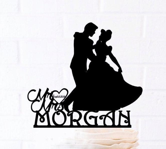 Wedding - Bride and Groom, Cinderella and Prince, Custom Cake Topper, Disney Style Cake Topper, Wedding Cake Topper, Silhouette Bride and Groom