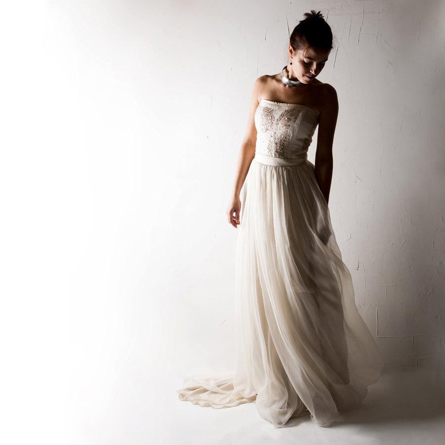 Hochzeit - Wedding dress, Boho wedding dress, Bridal gown, Sequin wedding dress, Princess wedding dress, beach wedding dress, Strapless wedding dress,