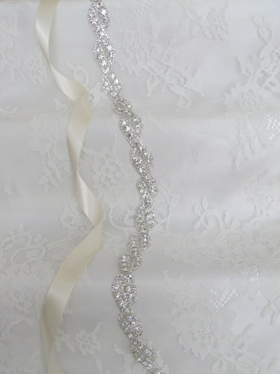 Hochzeit - Silver Crystal Rhinestone Bridal Sash,Wedding sash,Bridal Accessories,Bridal Belt,Style # 15