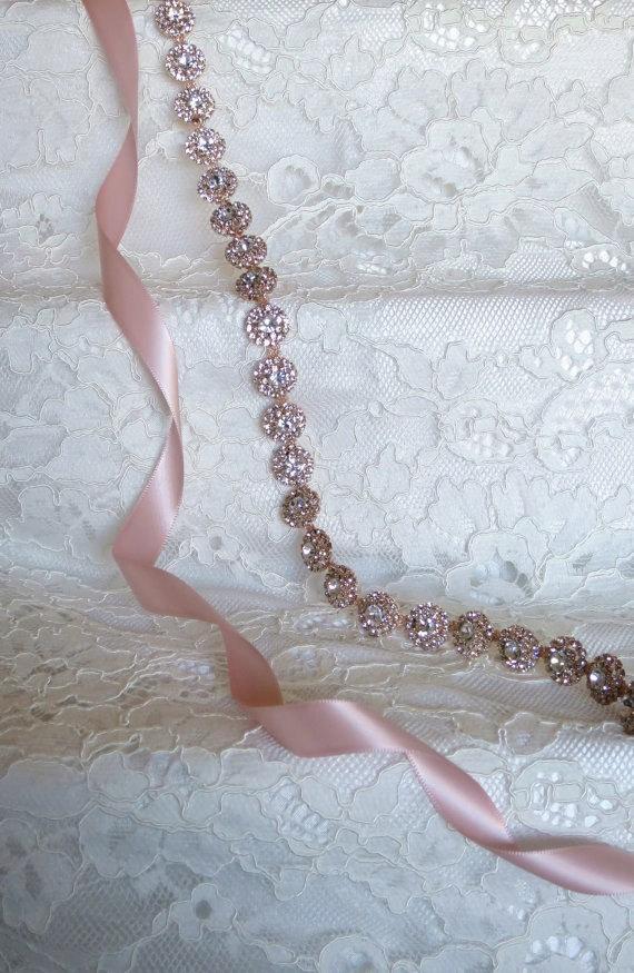 Hochzeit - Rose Gold Crystal Rhinestone Bridal Sash,Wedding sash,Belts And Sashes,Bridal Accessories,Bridal Belt and sashes,Ribbon Sash,Style # 23