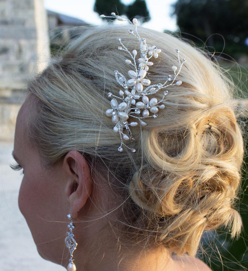 زفاف - Freshwater pearl bridal hair accessories comb, flower wedding hair comb, floral crystal rhinestone hair comb hair comb wedding 204834509
