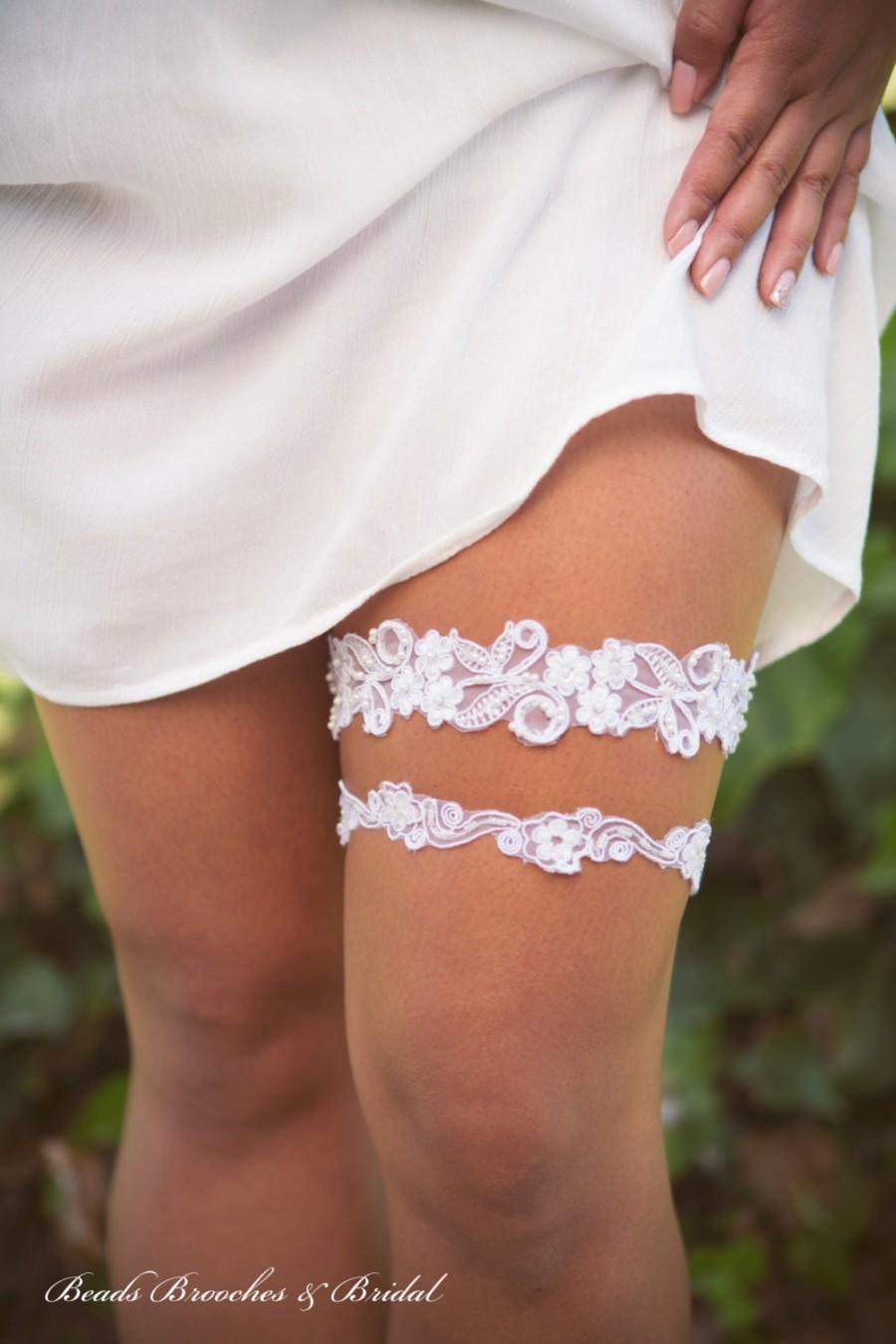 Hochzeit - Garter, Garter Set, Wedding Garter, Bridal White Garter, Wedding Garter Set, Pearls Sequins Garter, Toss Garter