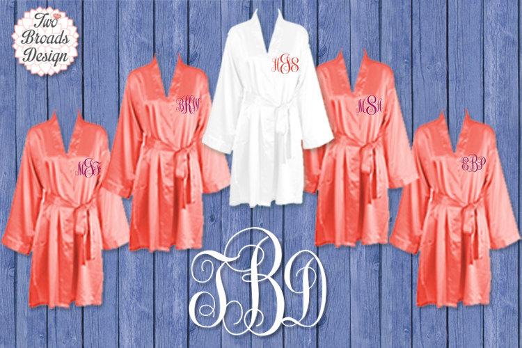 Wedding - Silk Satin Robes, Wedding Robes, FREE ROBE Set of 7 or MORE Robes,  Bridesmaid Satin Robes, Kimono Robe, Plus Size Robe, Coral Pink Robes