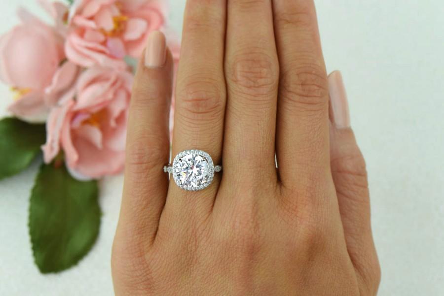 زفاف - 4.25 ctw Vintage Style Halo Ring, Art Deco Engagement Ring, Man Made Diamond Simulants, Promise Ring, Half Eternity Ring, Sterling Silver