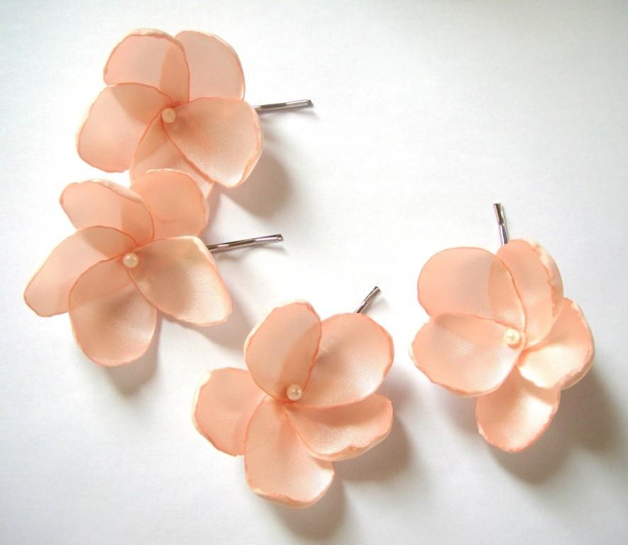 Wedding - salmon peach rose blossom wedding flower bobby pins (set of 4)
