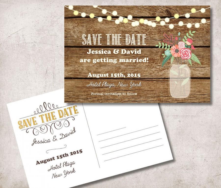 Mariage - Save the date Postcard Printable, Rustic Save the Date Card, Mason Jar Save the Date Card, Printable Save the Date, Digital File