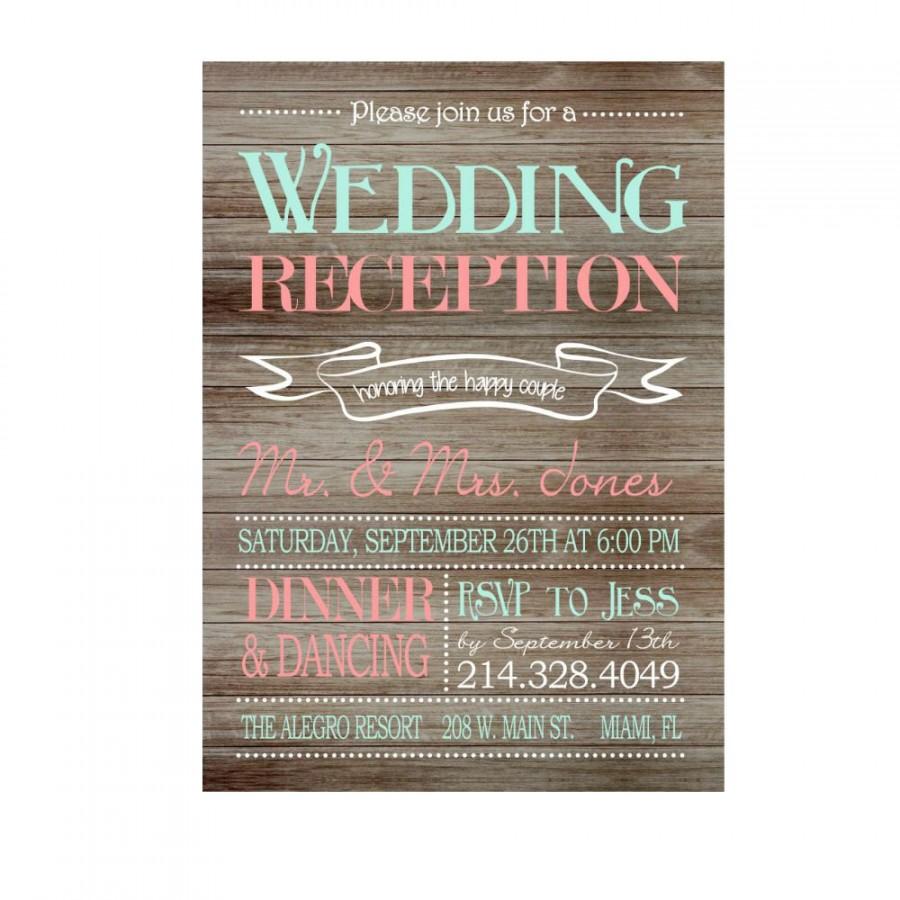 Свадьба - Rustic Wedding Reception Only Invitation on Wooden Background, Reception Only Invitation, reception, printable invitation-Print Your Own