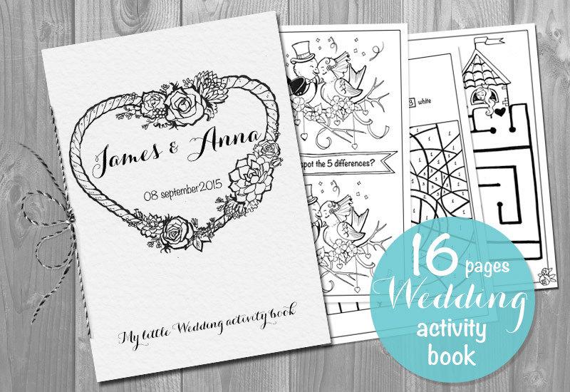 Свадьба - Kids Wedding Activity Book Printable - Personalized booklet pdf pages template- Children's Activity Sheets