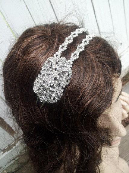 Hochzeit - Jolia Swarovski crystal bridal double headband