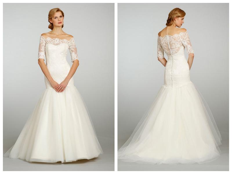 Hochzeit - Strapless A-line Wedding Dress with Three Quarter Sleeve