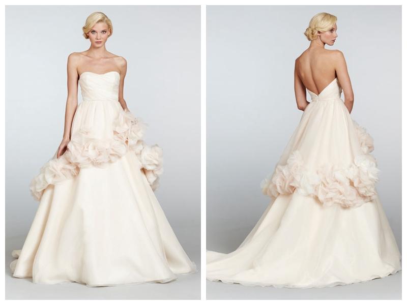 Hochzeit - Creamsicle Organza Wedding Dress with Ruched Bodice and Floral Peplum