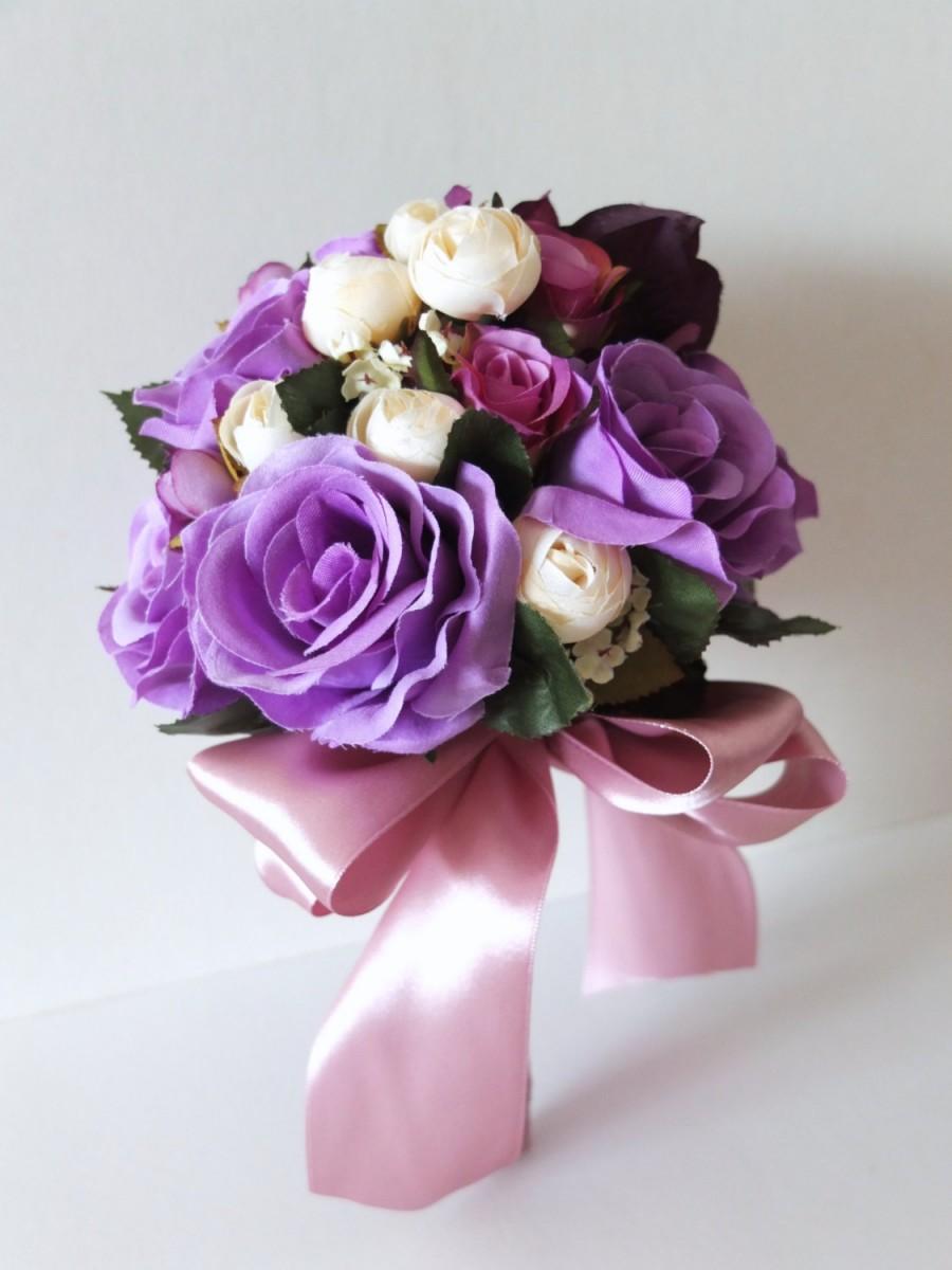 Mariage - Purple Rose bouquet,  Bridal Bouquet, bridesmaid bouquet, Wedding Bouquet