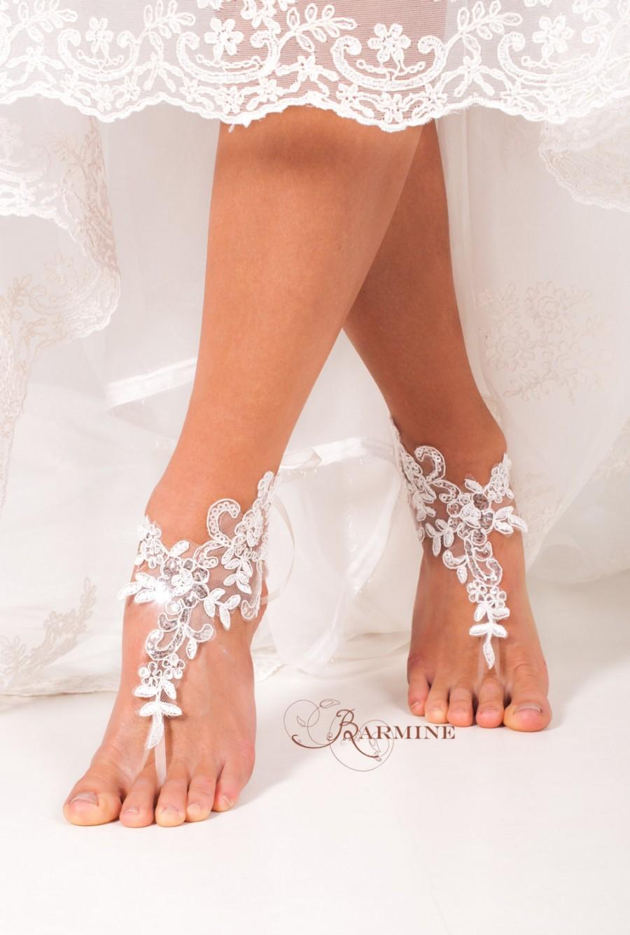 Hochzeit - Lace barefoot sandals -Bridal footless sandals -Bridal shoes -Bridesmaid barefoot sandals -Beach wedding footless sandal -Foot thongs