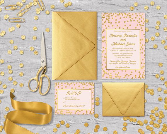 Wedding - Blush And Gold Wedding Invitations - PRINTED