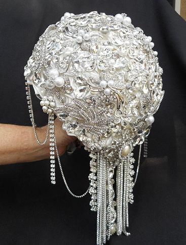 Wedding - CRYSTAL WEDDING BOUQUET- Deposit Only for a Custom Silver Crystal Brooch Crystal Bouquet, brooch Bouquet, Jeweled Bouquet