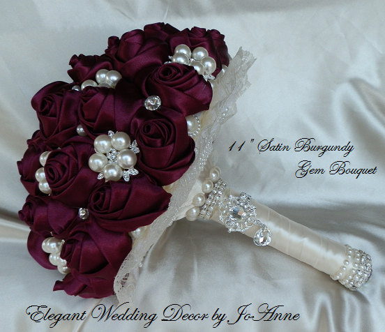 Wedding - BURGUNDY WINE BOUQUET - Custom Jeweled Bridal Brooch Bouquet, Broach Bouquet, Brooch Bouquet, Gem Bouquet