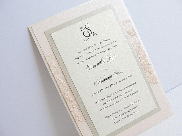 Mariage - Lace Wedding Invitation, Lace Weddng Invite, Wedding Invitation, Wedding Invite, Lace Invite, Blush Invite, Lace Invitation LEAH