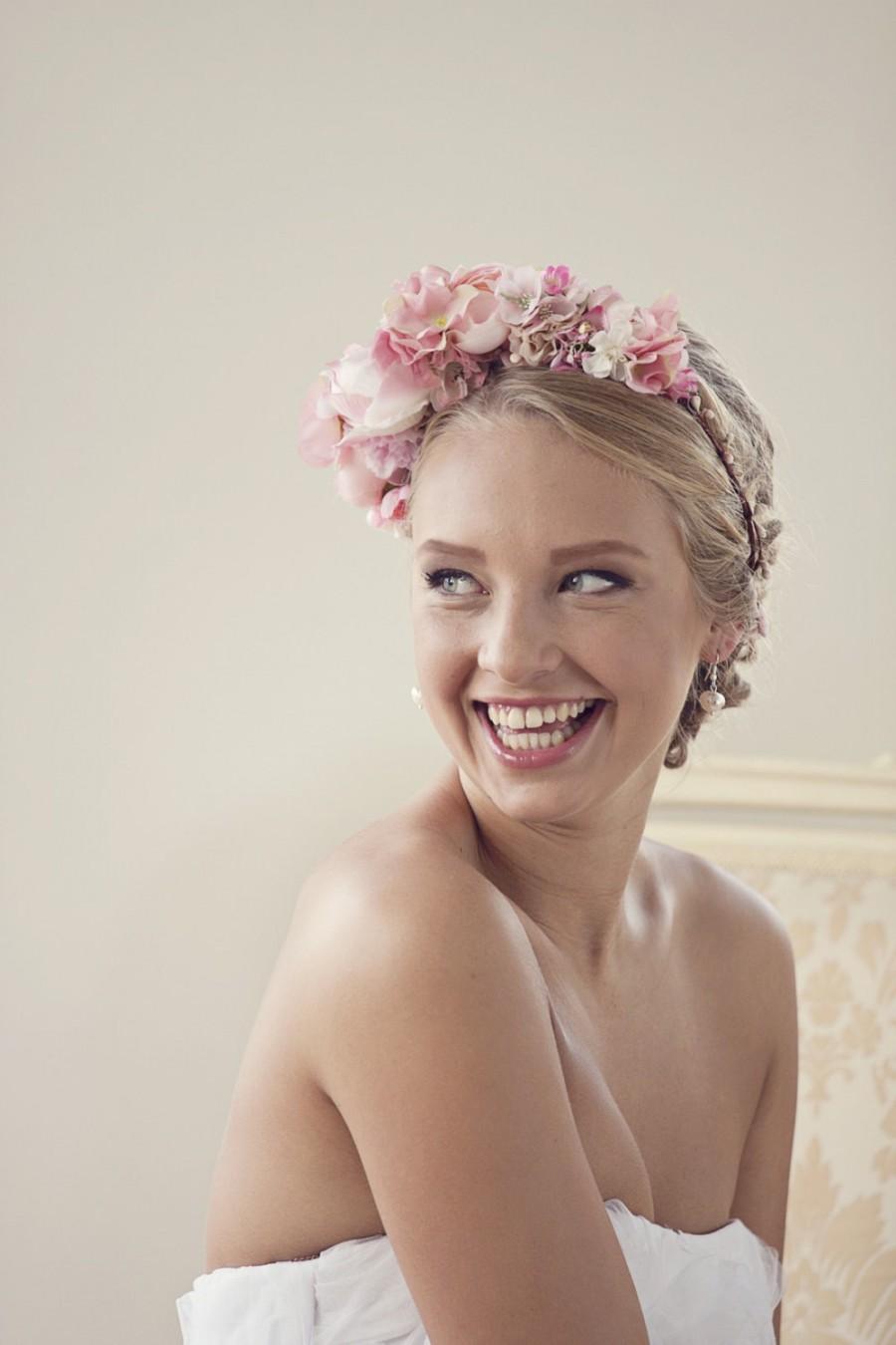 Bridal Floral Crown Rustic Wedding Crown Pink Flower Crown Flower Headband Couronne Fleur