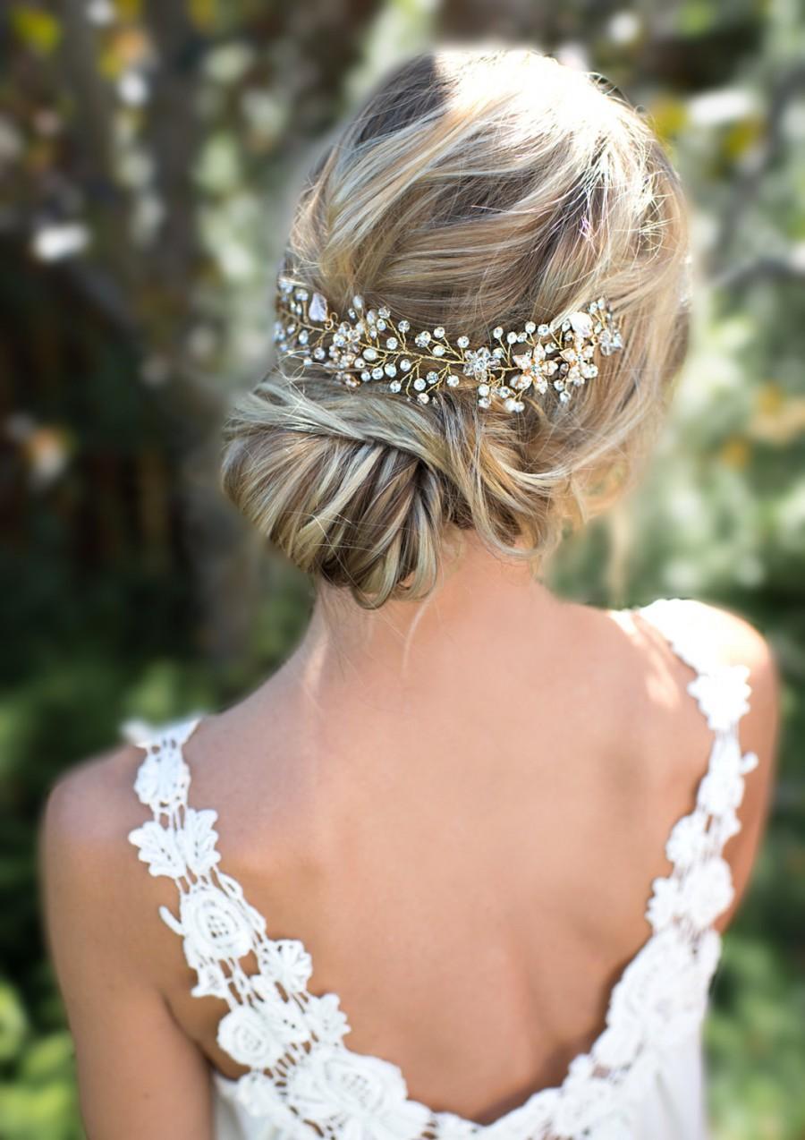 زفاف - Boho Gold Halo Hair Vine, Flower Crown, Gold or Silver Wire Hair Wreath, Boho forehead band, Boho Wedding Headpiece - 'VIOLETTA'