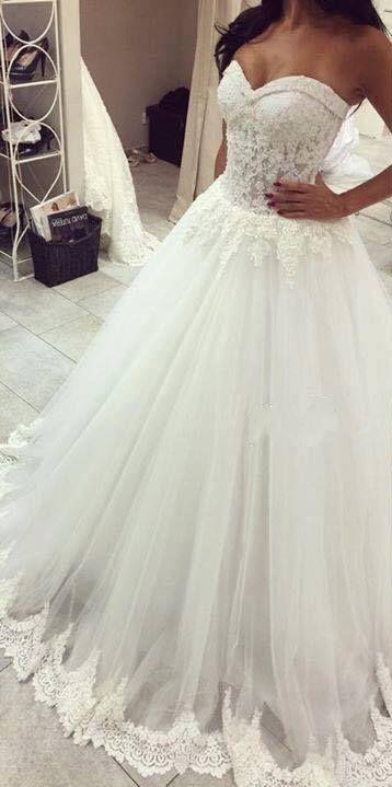 Hochzeit - 2016 Lace Beaded A-line Wedding Dresses Sweetheart Lace Trim Sheer Elegant Bridal Gowns_New A-Line Wedding Dress_A-Line Wedding Dresses_Wedding Dresses_Buy High Quality Dresses From Dress Factory