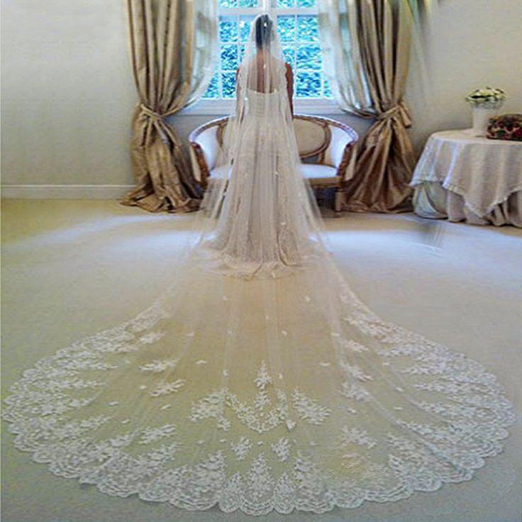 زفاف - 3 Meters Long Lace Wedding Veil With Comb