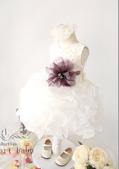 Wedding - Ivory Flower Girl Dress - girl dress - Christening dress - Baby Dress - chiffon tulle Flower girl Dress -Baby TuTu flower girl Dress- sw