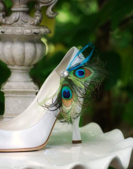 زفاف - Fancy Shoe Clips Peacock Feathers Duo & Rhinestone. Night Out Statement, Golden Globe Glam, Spring Bride Bridesmaid, Bold Couture Jewel Tone