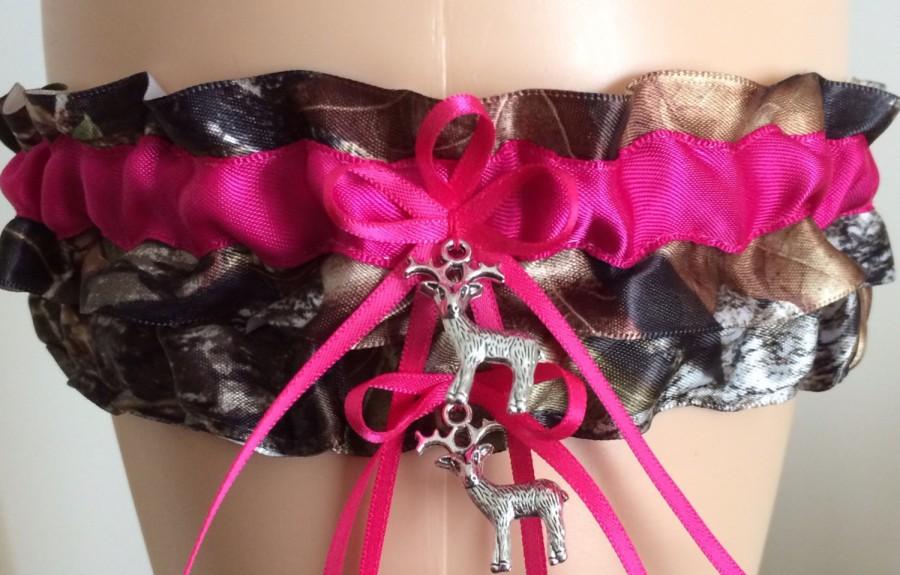 Mariage - Mossy Oak Fuchsia Pink Camouflage Wedding Garter Set, Bridal Garter Set, Camo Garter, Prom Garter