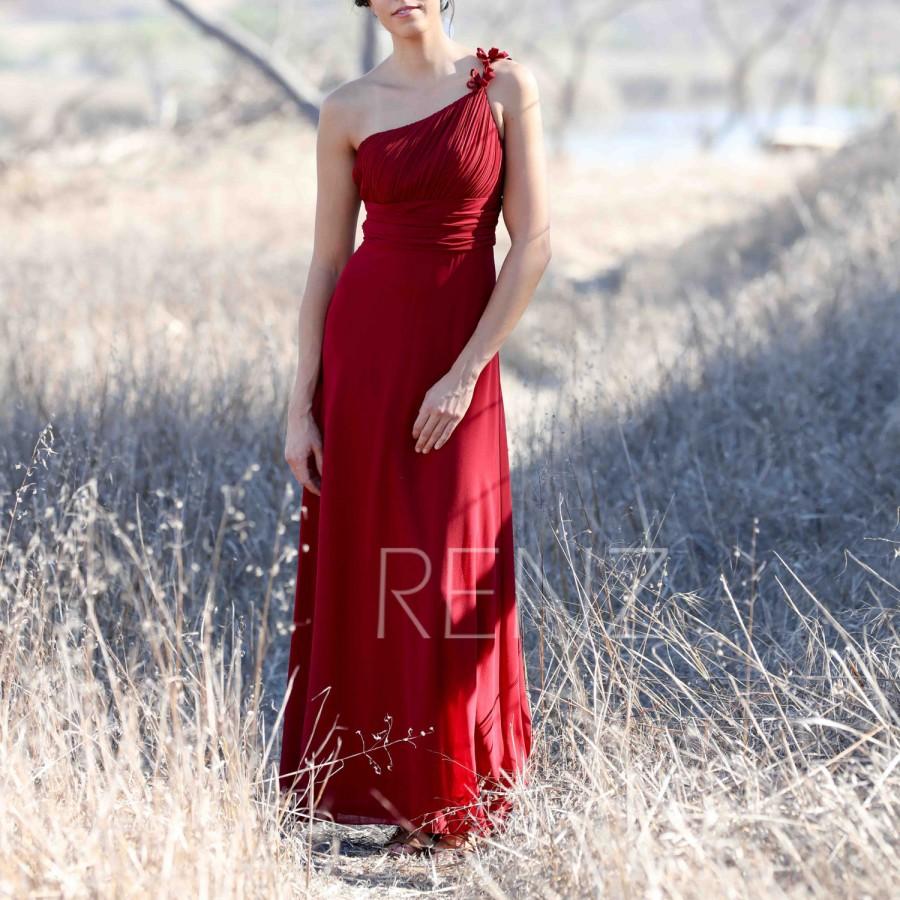 زفاف - 2015 Wine Red Bridesmaid dress, Long One Shoulder Wedding dress, Prom dress Maxi dress, Womens Formal dress Rosette dress floor length(T135)