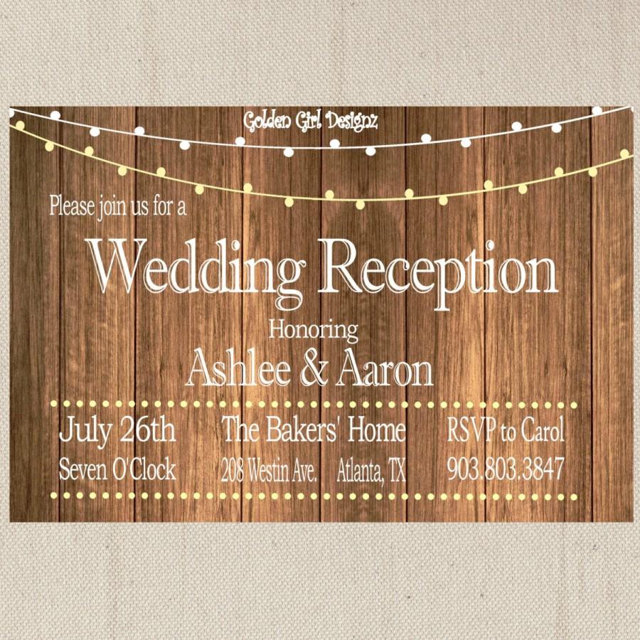 Wedding - Vintage Lights Wedding Reception Invitation on Wooden Background, Reception Only Invitation, rustic wedding invitation-Print Your Own