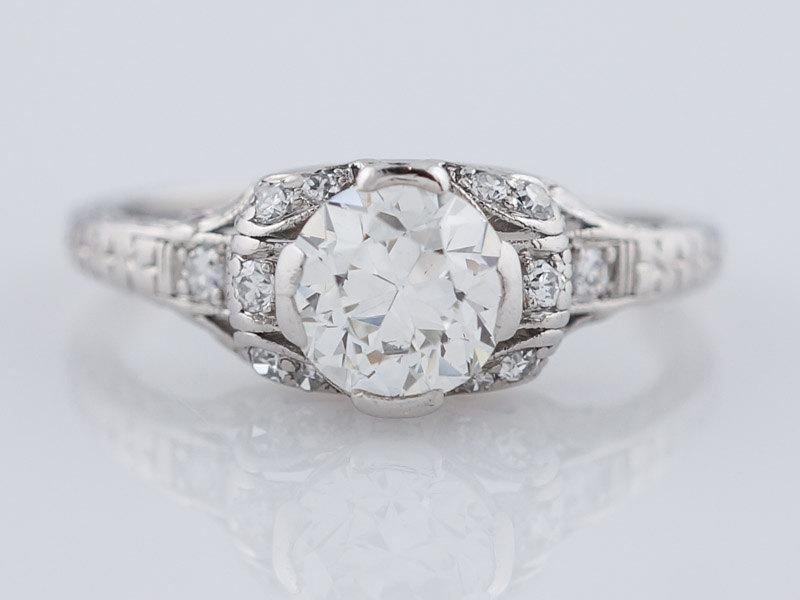 Mariage - Antique Engagement Ring Art Deco .95ct Old European Cut Diamond in Vintage Platinum